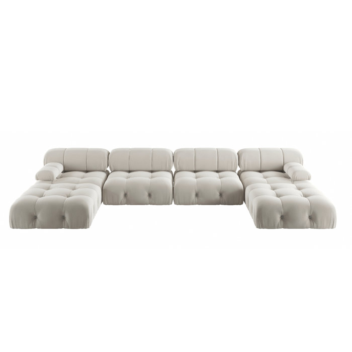 Mercer41 Cylar 138.6'' Wide Velvet Reversible Modular Sofa & Chaise